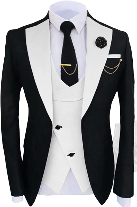 Simple White Shawl Lapel Three Pieces Prom Suits-BMbridal