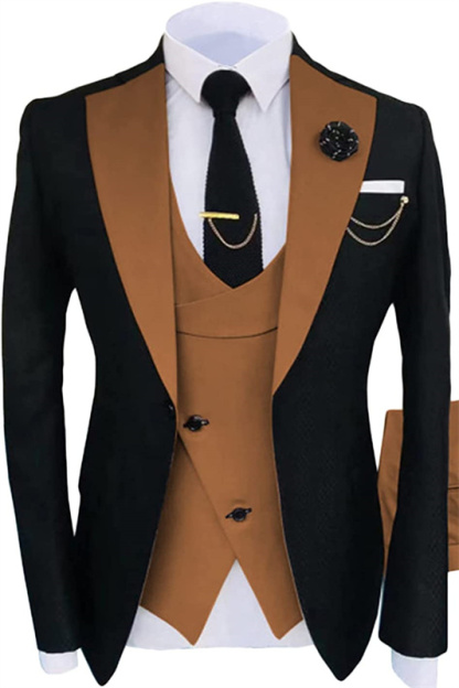 Fancy Light Brown Shawl Lapel Three Pieces Prom Suits For Men-BMbridal