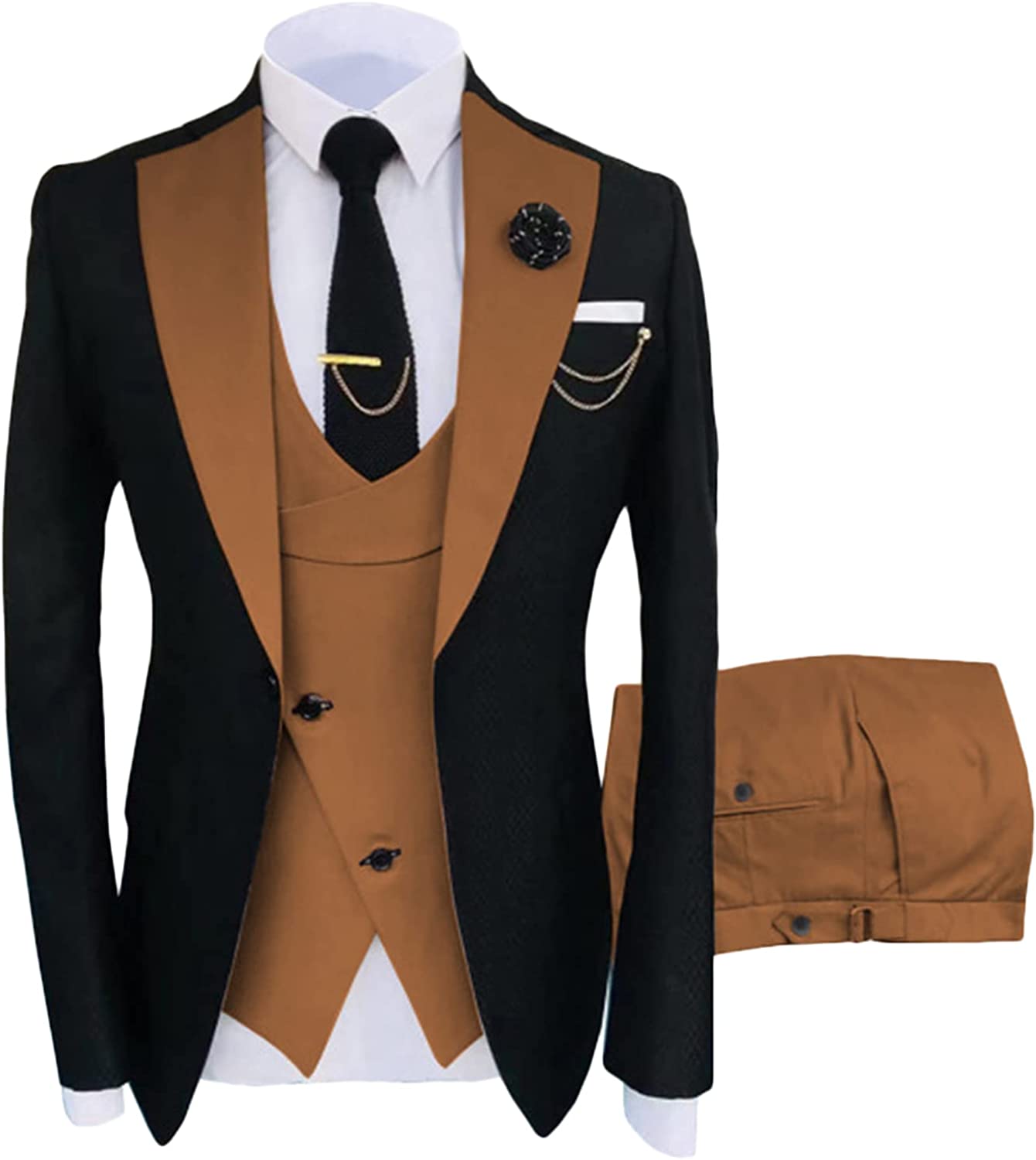 Fancy Light Brown Shawl Lapel Three Pieces Prom Suits For Men-BMbridal