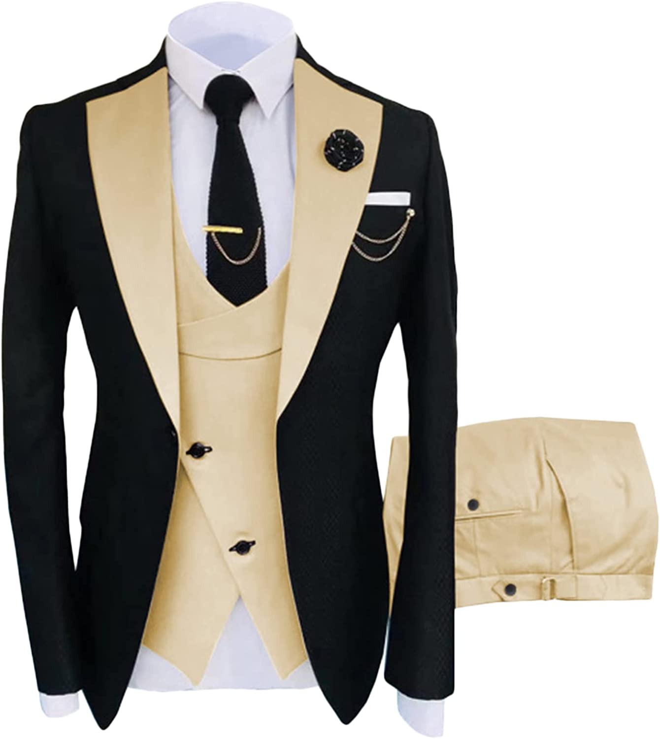 Champagne Shawl Lapel Three Pieces Close Fitting Prom Suits-BMbridal