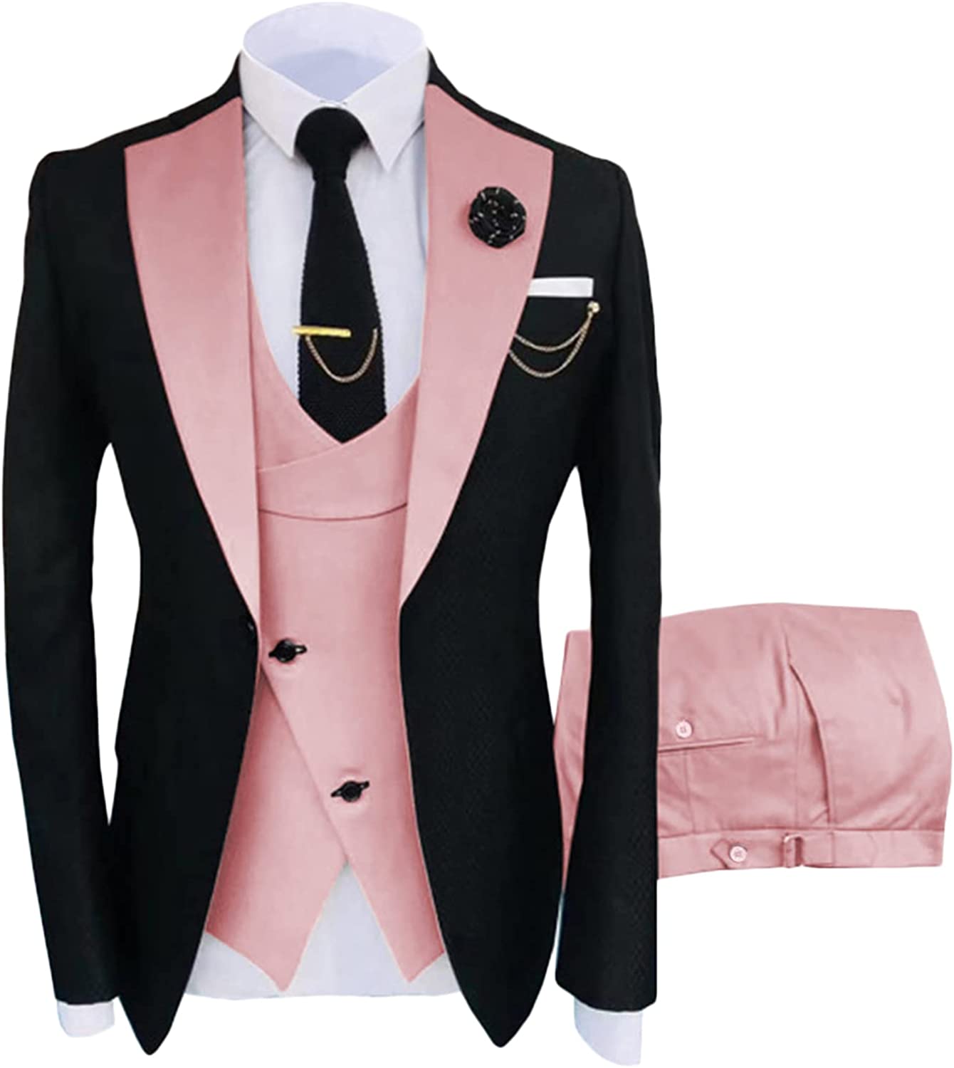 Stylish Pink Shawl Lapel Three Pieces Prom Suits For Men-BMbridal