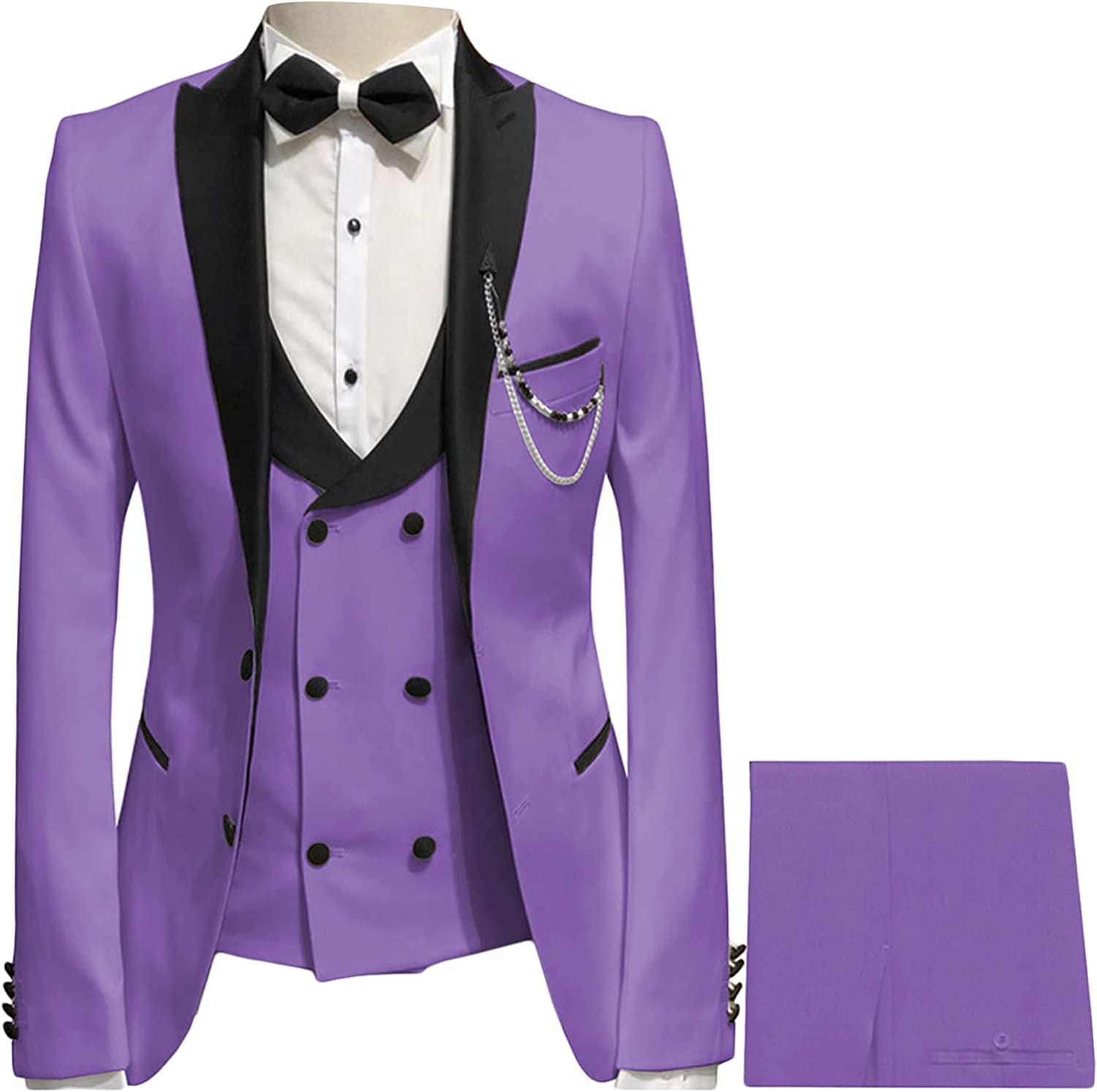 Purple Peaked Lapel Three Pieces Slim Fit Prom Suits-BMbridal