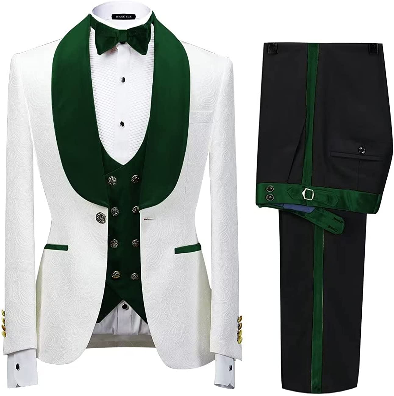 Fashion Green Shawl Lapel Three Pieces Jacquard Wedding Suits-BMbridal