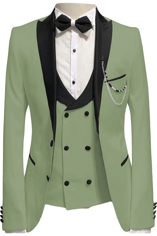 Olive Green Peaked Lapel Three Pieces Fancy Prom Suits-BMbridal