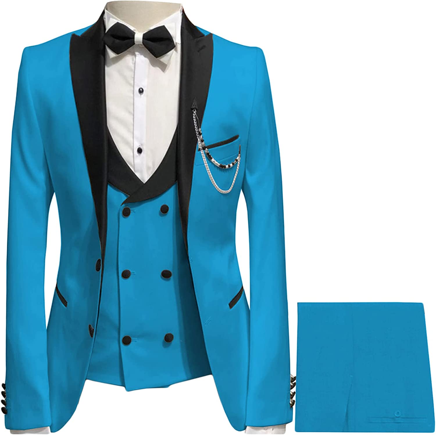 Chic Blue Peaked Lapel Three Pieces Prom Suits-BMbridal