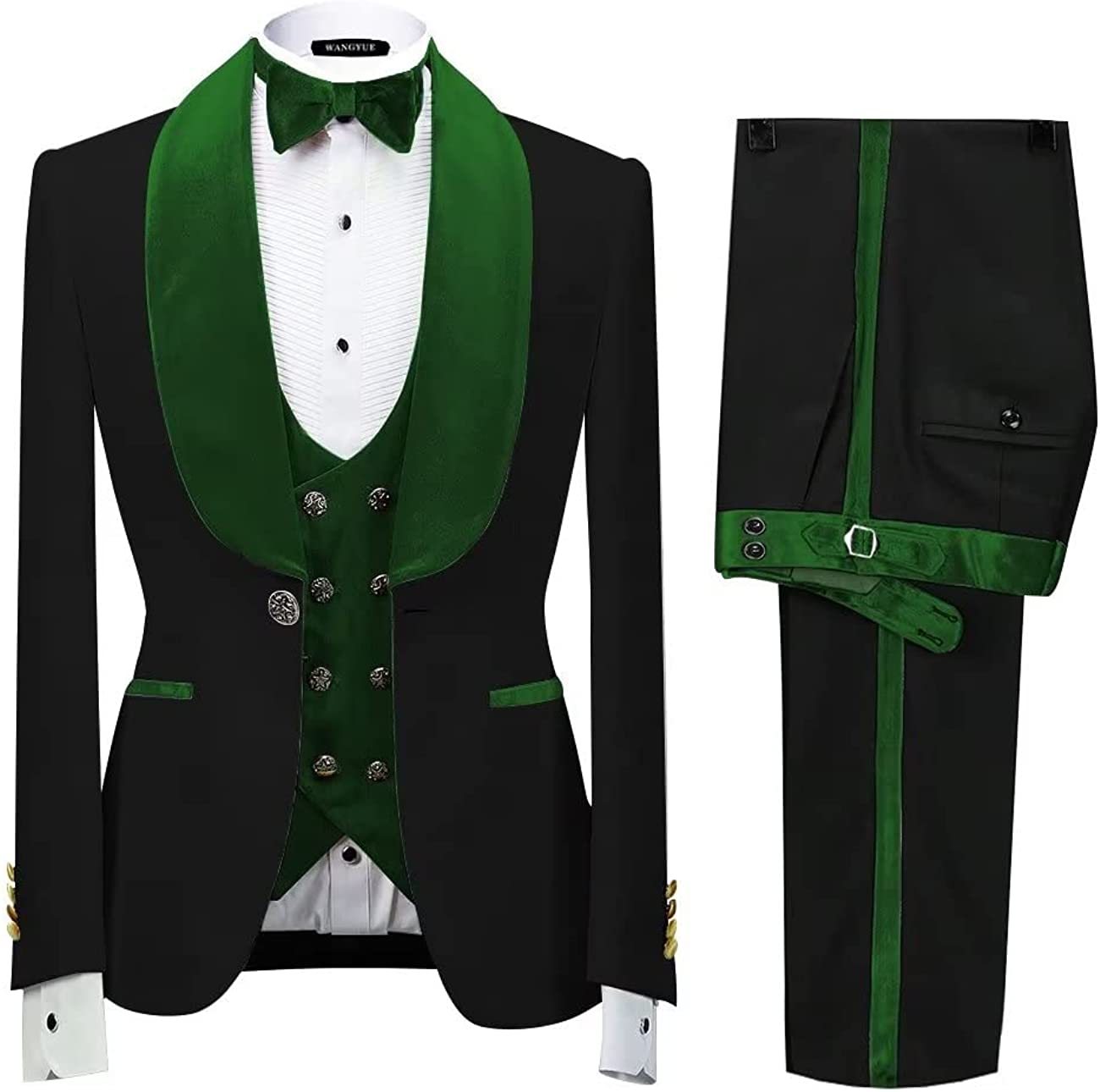New Arrival Green Shawl Lapel Three Pieces Velvet Wedding Suits-BMbridal