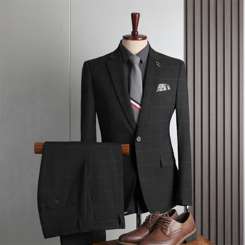 Formal Black Plaid Notched Lapel Two Pieces Business Suits-BMbridal