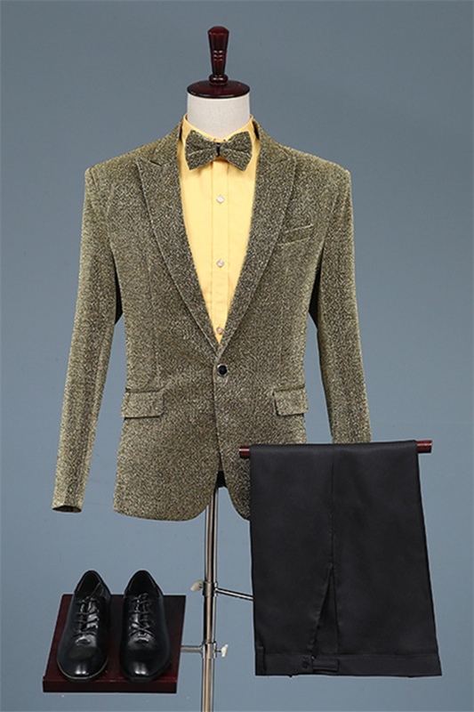 Dark Gold Peaked Lapel Two Pieces Sequins Chic Sequins Prom Suits-BMbridal