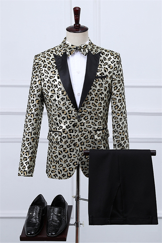 Newest White Peaked Lapel Two Pieces Jacquard Prom Suits-BMbridal