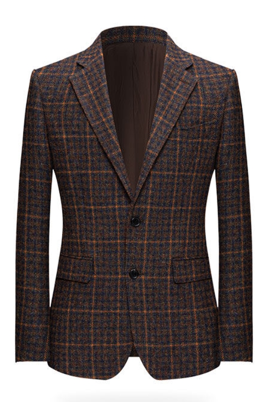 Chic Brown Plaid Notched Lapel Two Pieces Business Suits-BMbridal