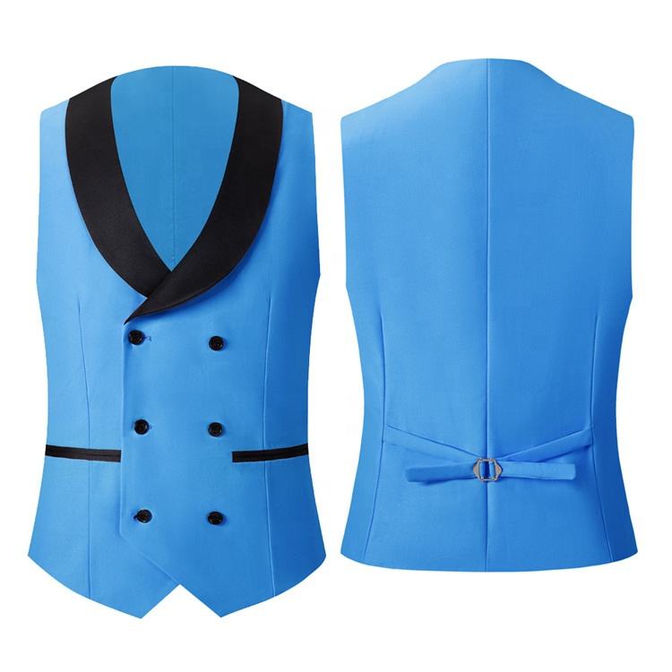 Fashion Blue Peaked Lapel Three Pieces Prom Suits-BMbridal