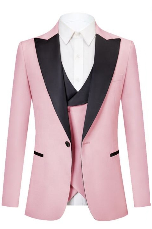 Modern Pink Peaked Lapel Three Pieces Prom Suits-BMbridal