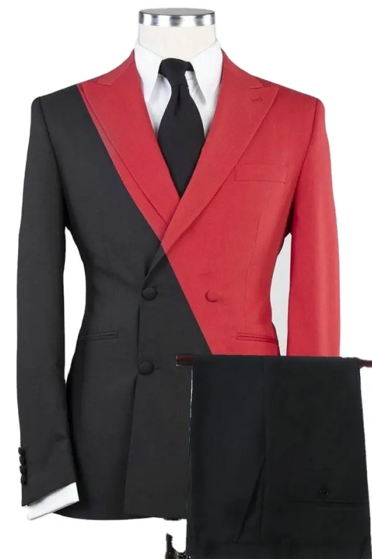 Fancy Red Peaked Lapel Double Breasted Prom Suits-BMbridal