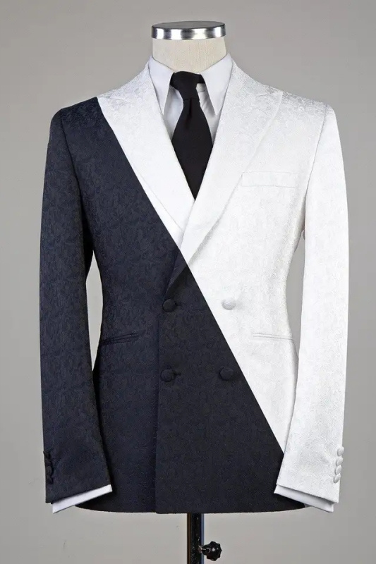 Classic White Peaked Lapel Double Breasted Jacquard Prom Suits-BMbridal