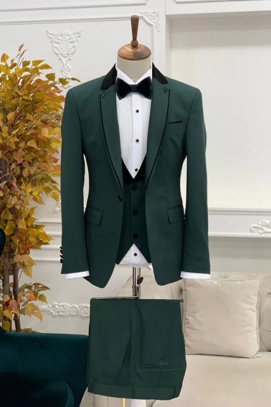 Dark Green Notched Lapel Three Pieces Chic Prom Suits For Men-BMbridal