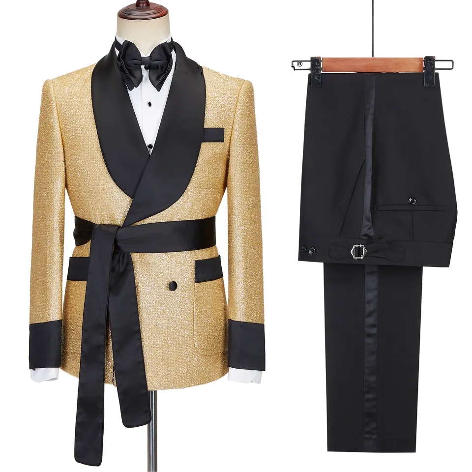 Modern Gold Shawl Lapel Double Breasted Wedding Suits-BMbridal