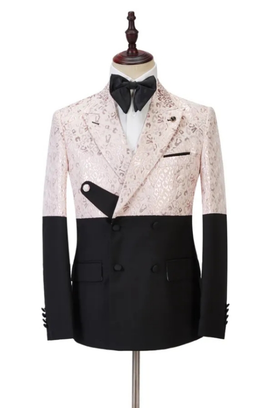 New Arrival Light Pink Jacquard Peaked Lapel Double Breasted Prom Suits-BMbridal