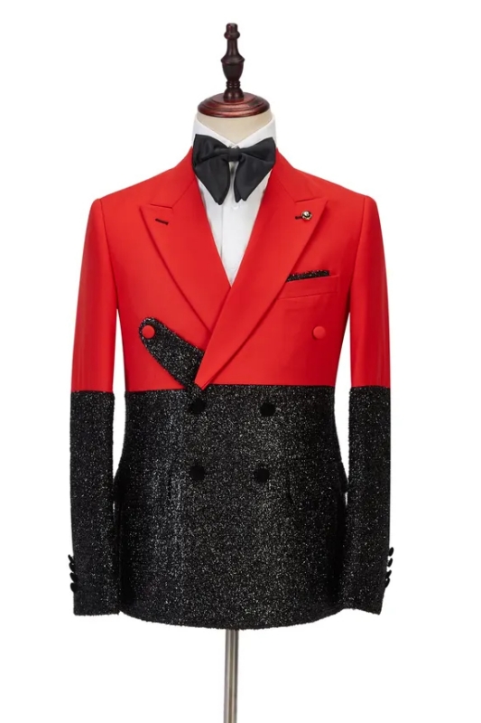 Modern Red Peaked Lapel Double Breasted Slim Fit Men Suits For Prom-BMbridal