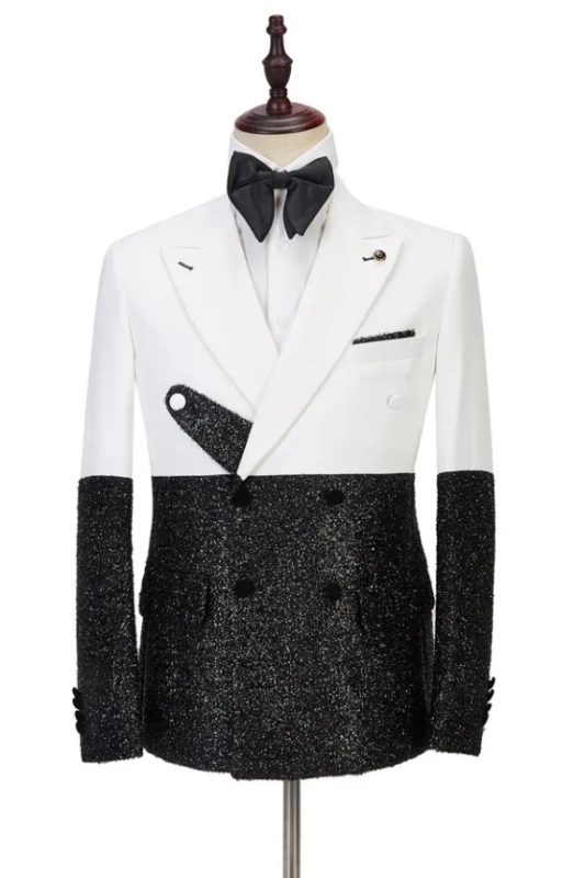 Simple White Peaked Lapel Double Breasted Slim Fit Men Suits For Prom-BMbridal