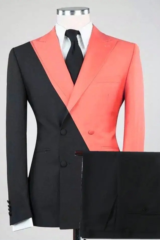 Chic Coral Peaked Lapel Double Breasted Prom Suits-BMbridal