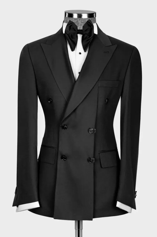 Stylish Black Peaked Lapel Double Breasted Prom Suits-BMbridal