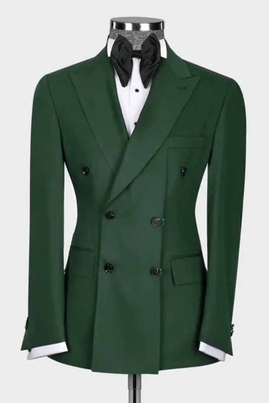 Dark Green Peaked Lapel Double Breasted Bespoke Prom Suits-BMbridal