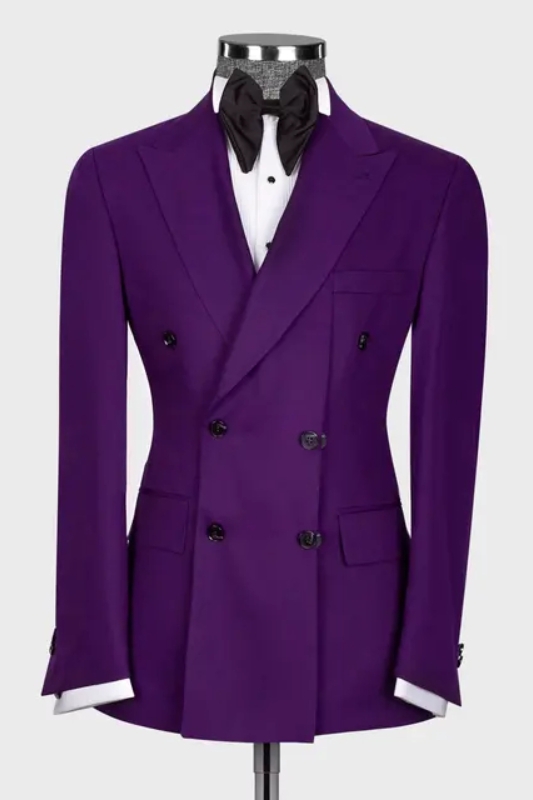 Fashion Purple Peaked Lapel Double Breasted Prom Suits-BMbridal