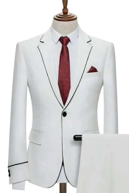 Simple White Notched Lapel Two Pieces Prom Suits-BMbridal