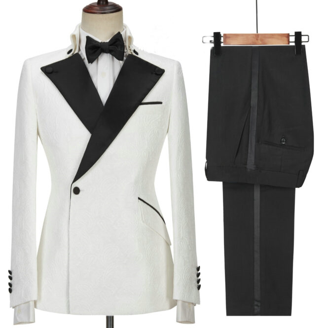 White Peaked Lapel Two Pieces Bespoke Prom Suits-BMbridal