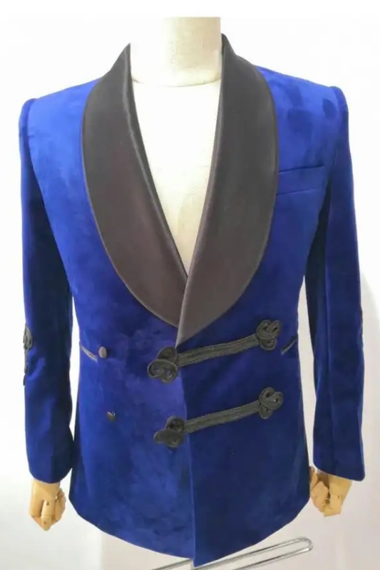 Royal Blue Shawl Lapel Two Pieces Classic Velvet Wedding Suits-BMbridal