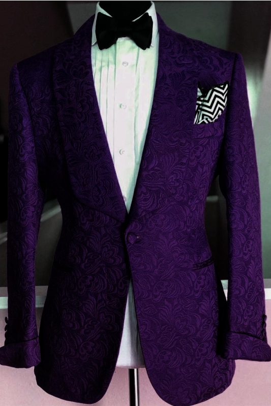 Jacquard Two Pieces Wedding Suits One Button Shawl Lapel Prom Suits-BMbridal