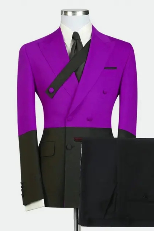 Classic Purple Peaked Lapel Double Breasted Prom Suits