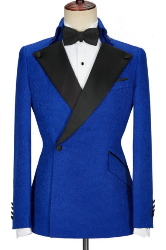 Chic Blue Peaked Lapel Two Pieces Prom Suits-BMbridal