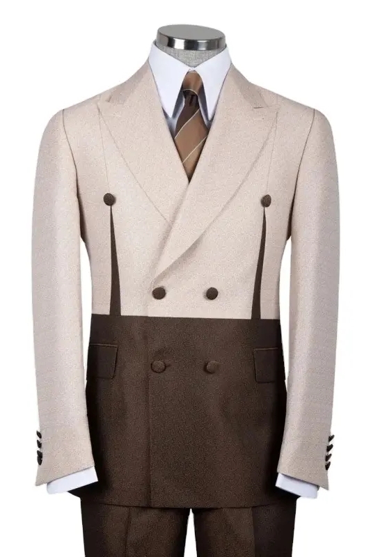 Coffee Peaked Lapel Double Breasted Glamorous Prom Suits-BMbridal