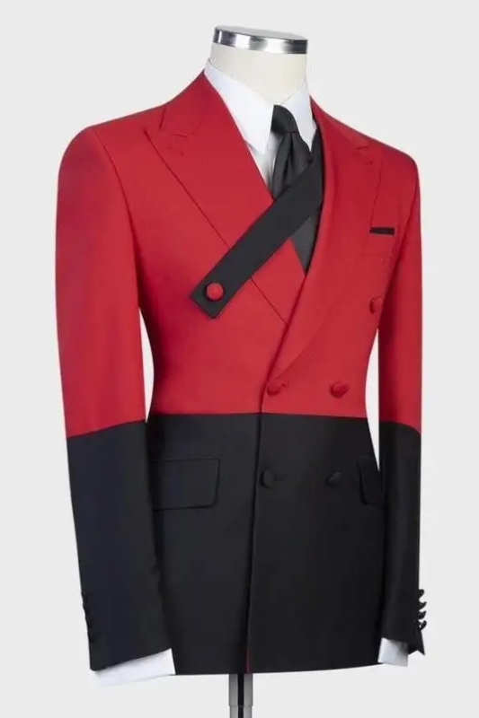 Newest Red Peaked Lapel Double Breasted Prom Suits-BMbridal