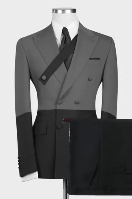 Gray Peaked Lapel Double Breasted Glamorous Prom Suits-BMbridal