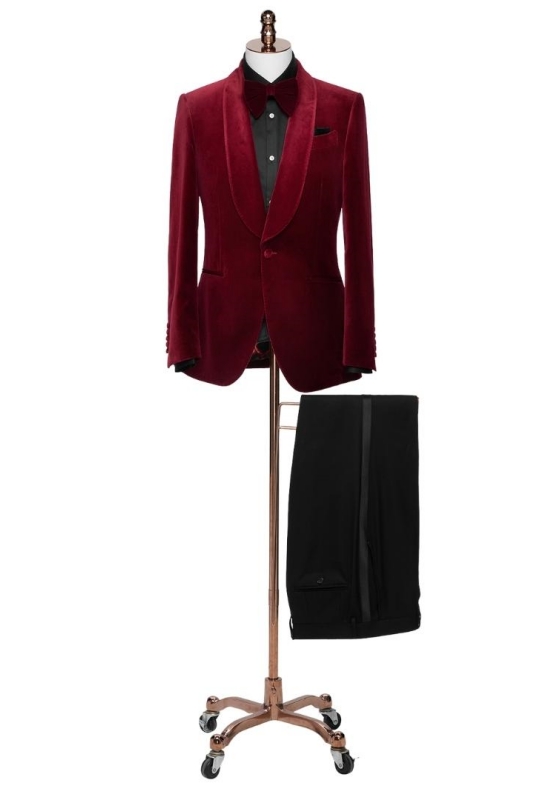 Burgundy Shawl Lapel Two Pieces New Arrival Wedding Suits-BMbridal