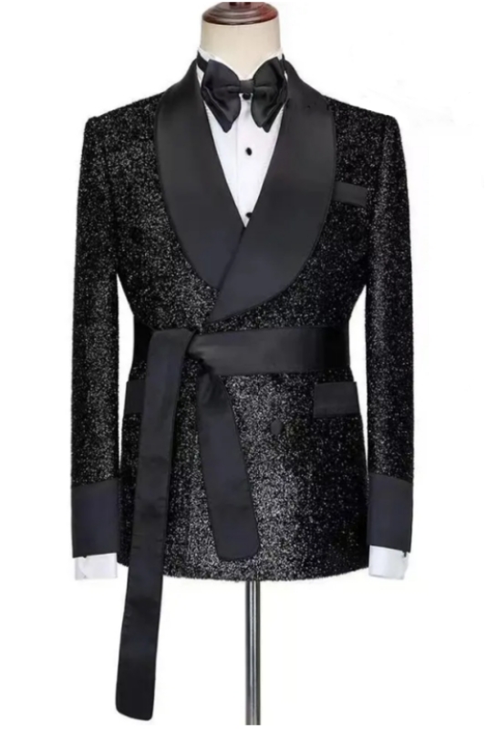 Stylish Black Shawl Lapel Two Pieces Sequins Wedding Suits-BMbridal