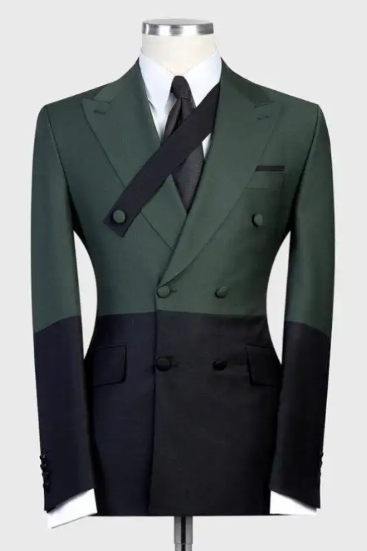 Dark Green Peaked Lapel Double Breasted Fashion Prom Suits-BMbridal
