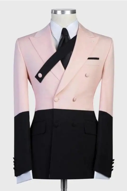 Fancy Pink Peaked Lapel Double Breasted Prom Suits-BMbridal