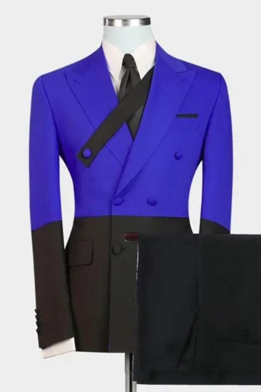 Royal Blue Peaked Lapel Double Breasted New Arrival Prom Suits-BMbridal