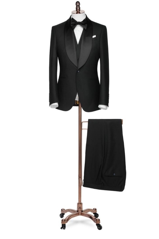 Formal Black Shawl Lapel Three Pieces Wedding Suits-BMbridal