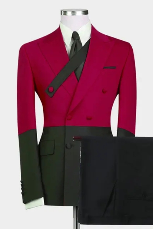 Stylish Burgundy Peaked Lapel Double Breasted Prom Suits-BMbridal