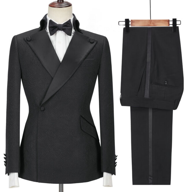 Fancy Black Peaked Lapel Two Pieces Prom Suits-BMbridal