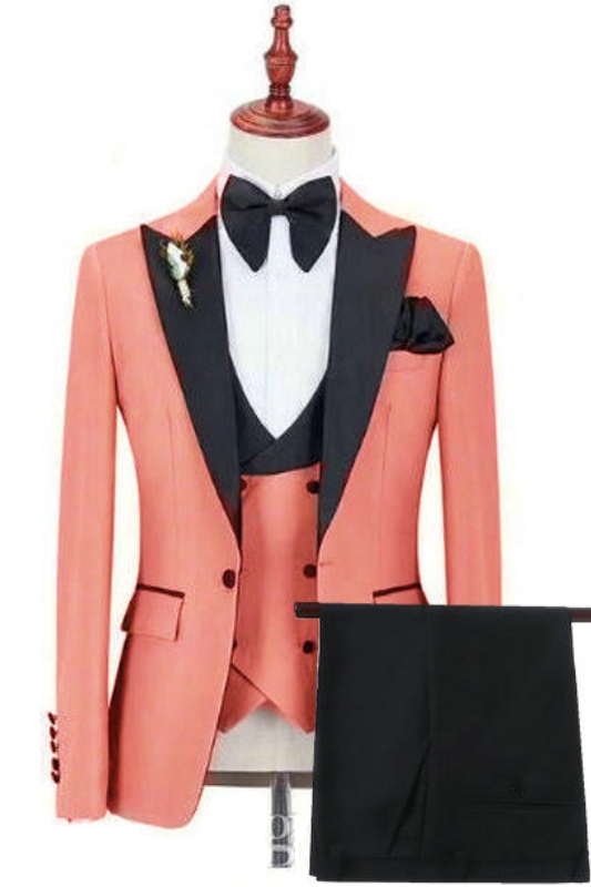 Fancy Coral Peaked Lapel Three Pieces Prom Suits-BMbridal
