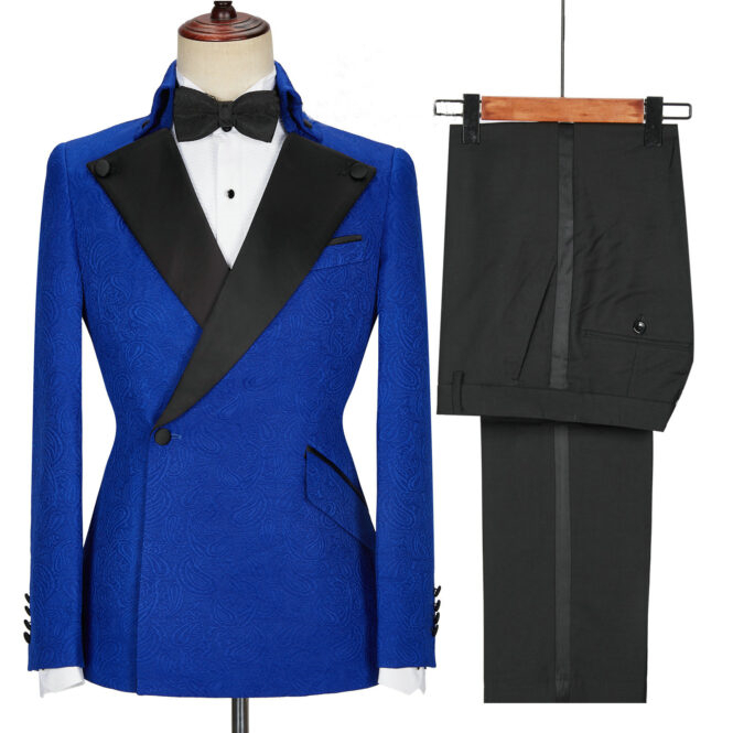 Chic Blue Peaked Lapel Two Pieces Prom Suits-BMbridal