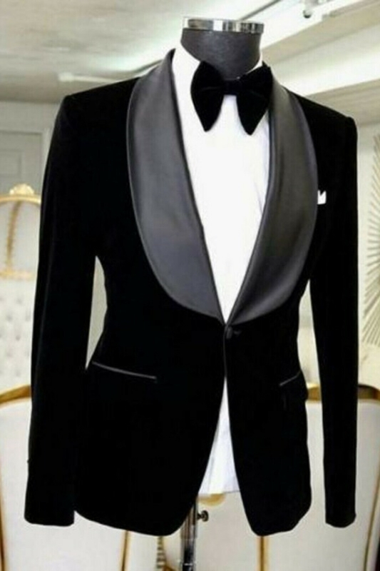 New Arrival Black Velvet Wedding Suits With Black Satin Lapel-BMbridal