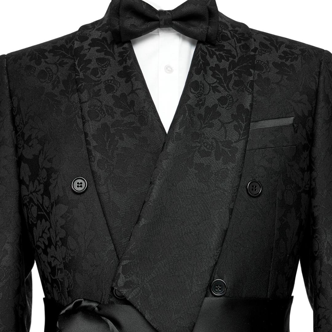 Black Jacquard Shawl Lapel Double Breasted Bespoke Wedding Suits-BMbridal