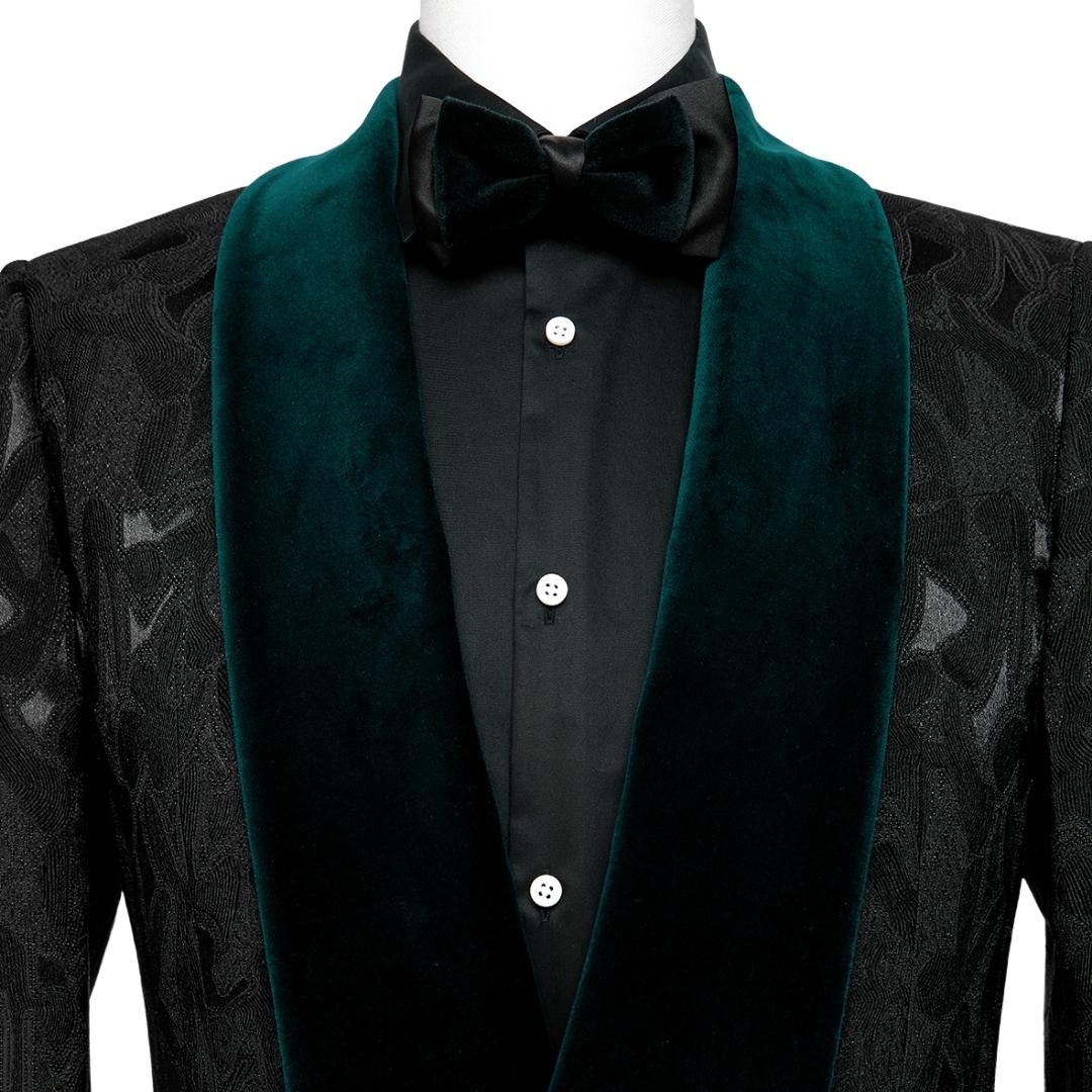 Stylish Black Jacquard Wedding Suits With Dark Green Velvet Shawl Lapel-BMbridal
