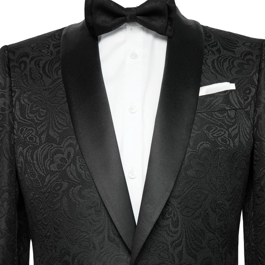 Black Jacquard Shawl Lapel Two Pieces Slim Fit Wedding Suits-BMbridal